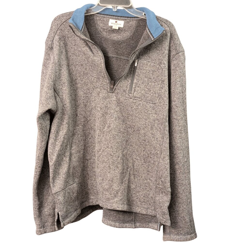 Woolrich Fleece Sweater Men's XL Gray 1/4 Zip Long Sleeve Knit Pullover Warm